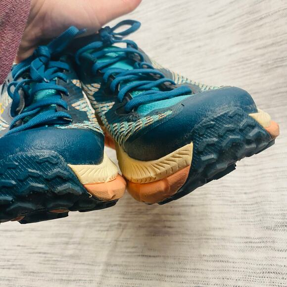 Hoka One One Teal and Yellow Athletic Shoes - Picture 8 of 8